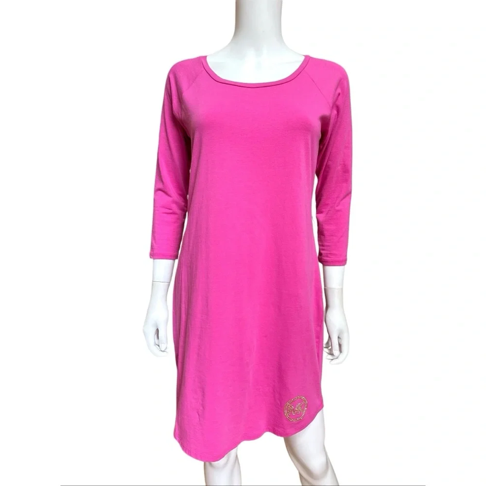 Michael Kors Hot Pink Mini Shift Dress With Gold Logo, S